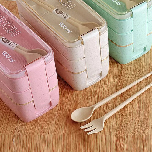 Contenedor Lonchera Box Lunch Divisiones Cubiertos Portatil
