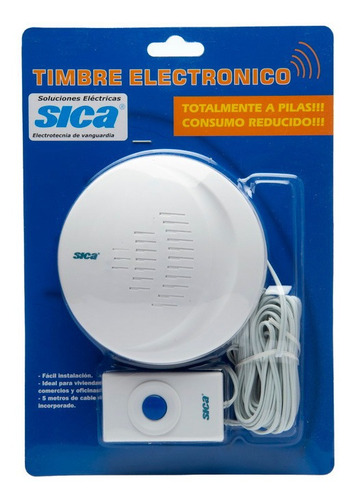 Imagen 2 de 4 de Timbre Electronico Ding Dong C/5 Mts Cable A Pilas Sica