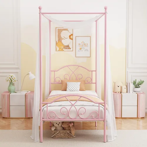 Weehom Marco De Cama Con Dosel De Princesa Con 4 Posteres, B