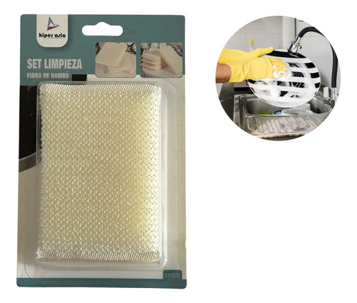 Pack 2 Esponjas Limpieza Cocina Fibra De Bambu