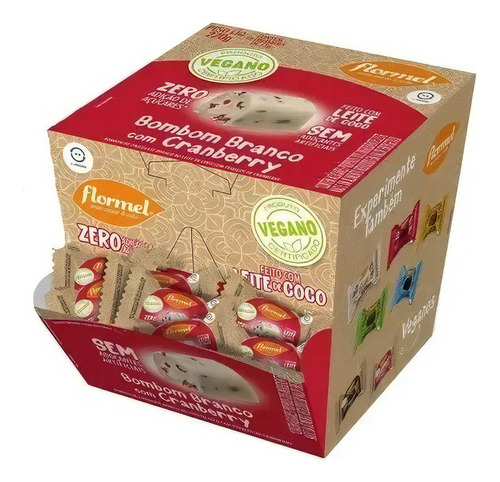 Bombom Branco Com Cranberry Vegano Zero Açúcar - 18x15g