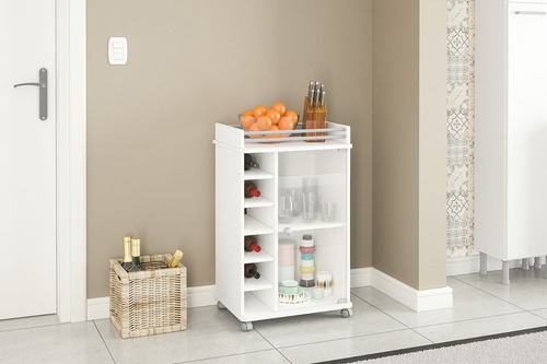 Imagen 6 de 10 de Mueble Bajo Con Puerta Vidrio Y Bodega Para Vinos - Bar Movil Portatil - Mesa Arrime - 1432