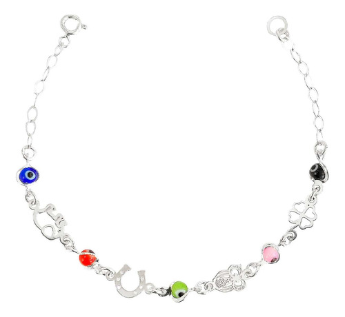 Pulsera Ajustable Suerte Ojo Turco Regalo Dama Plata Ley925