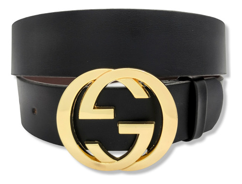 Cinturon Gg Moda Mujer Hombre Negro Liso Unisex G-invertida Color G Invertida Dorada Talla Xs (90cm)