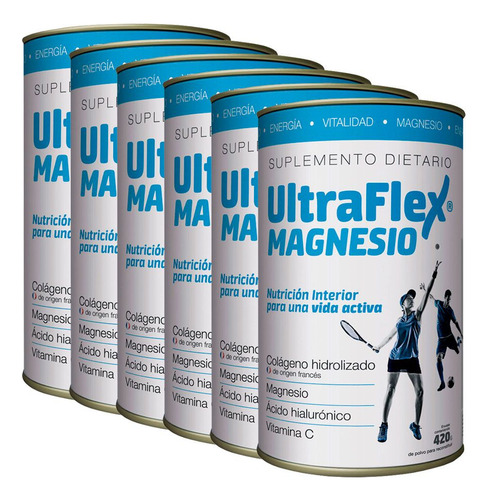 Pack 6 Ultraflex Magnesio Colágeno Hidrolizado En Polvo 420g