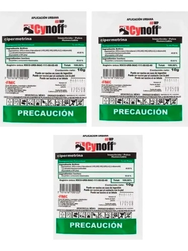 Cynoff 40 Wp Cipermetrina 10 G Insecticida Fmc 3 Sobres