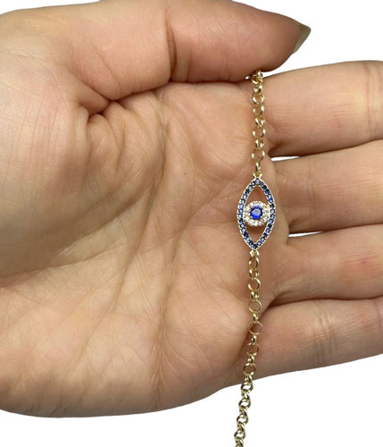 Pulseira Portuguesa Ouro 18k 750 Olho Grego Comprimento 18.8 Cm Diâmetro 5 Cm