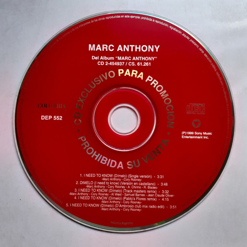 Cd Original Promo - Marc Anthony (dimelo)