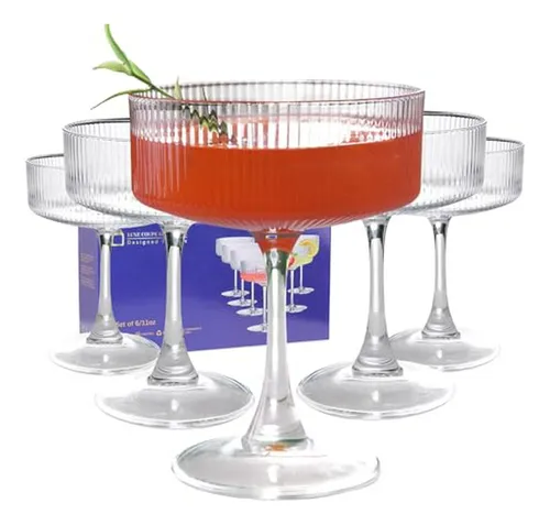 Set De 6 Copas Vintage Ribeteadas 11oz Para Cócteles Y Vino