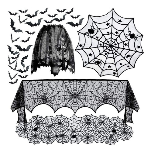 Paquete De 5 Decoraciones Para Fiestas De Halloween Color Black Telaraña
