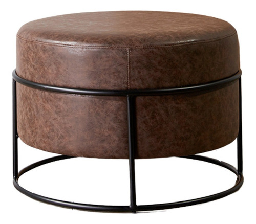 Puff Redondo Ecocuero Decorativo Moderno - Parker Marron Xl