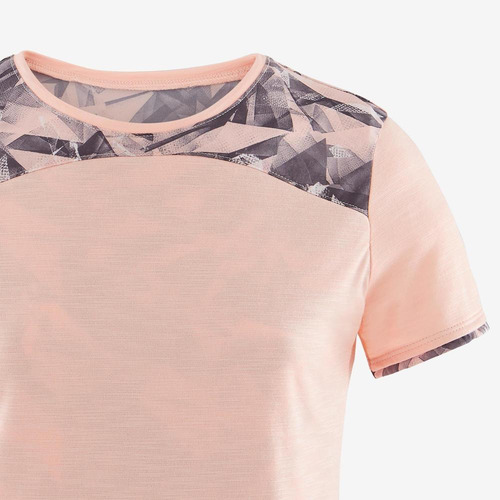 Camiseta Infantil Ginástica 500 - Cor Rosa-cinza-branco