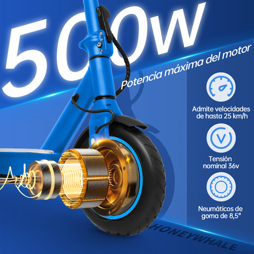 Scooter Patín Eléctrico Led Honey Whale S2 32km/h 350w Color Azul