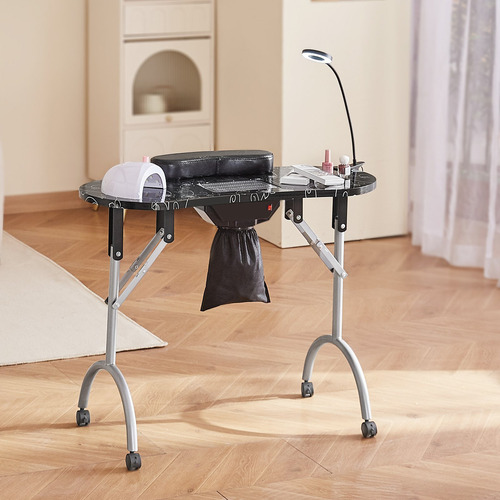 Mesa Profesional Portatil Manicure Uñas Salon Plegable Led Color Negro