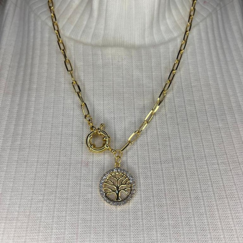 Colar Pingente Arvore Da Vida Com Micro Zircônia Cor Dourado