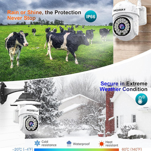 Moreka® 4pcs 2mp Cámara De Seguridad Exteriores Wifi Hd 1080p Videovigilancia Por Teléfono Móvil, Visión Nocturna, Funciones A Prueba De Agua Y Led Alarma, Wifi Doble Frecuencia, Con 26 Led