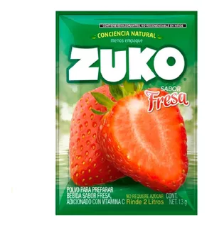 Zuko Polvo Para Bebida Sabor Fresa De 13 G Rinde 2 Lt