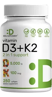 Vitamina D3 K2 5000 Ui 100mcg Colecalciferol Menaquinona 180