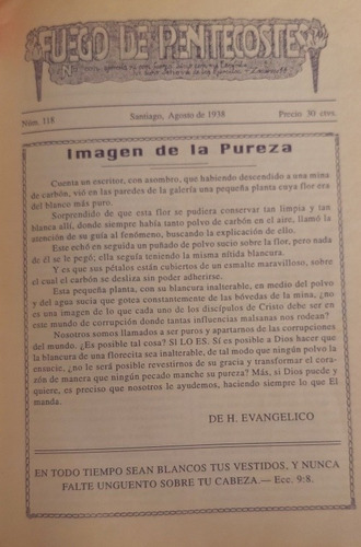 Revista Fuego De Pentecostés N°118 - Santiago Agosto 1938 