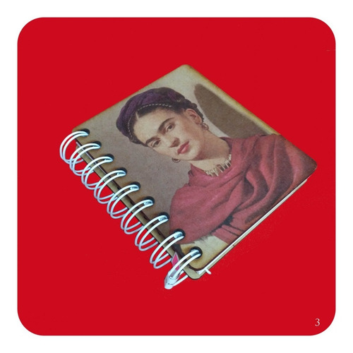 Imagen 1 de 3 de Libreta Frida Kahlo Chica Con Pasta De Madera 9x11 Cm M3 Lbt