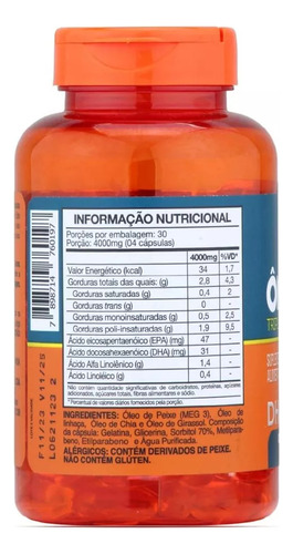 Ômega 3 1000mg 120 Capsulas Tripla Fonte Dha+epa+ala Katigua Sem Sabor