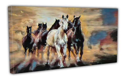 Cuadro Lienzo Canvas 80x120cm Caballos Galopando Tipo Oleo