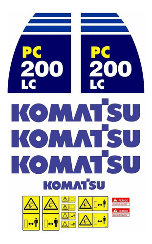 Adesivos Compatível Escavadeira Komatsu Pc200lc + Etiquetas Cor Escavadeira Komatsu Kit Adesivos Komatsu Pc200lc