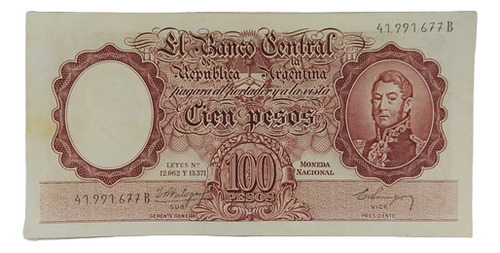 Antiguo Billete 100 Pesos Moneda Nacional Bottero 2054 #2 (Usado)