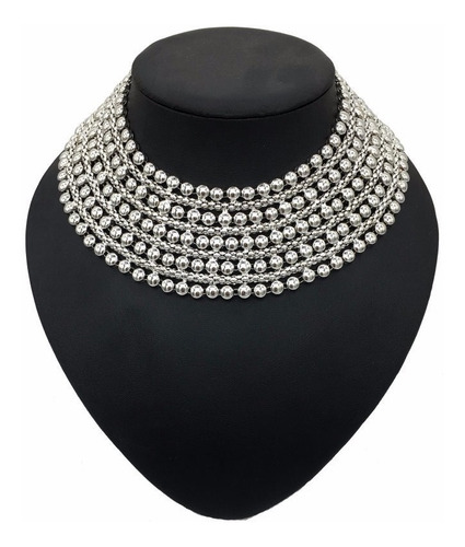 Imagen 5 de 9 de Set Collar Africano Con Aros Botón Tuerca. Acero Inoxidable