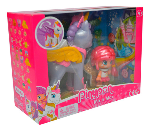 4 Muñecas Pinypon Hadas Con Unicornio Morado Mix & Match