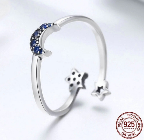 Anillo Luna Y Estrellas Ajustable Para Mujer En Plata 925
