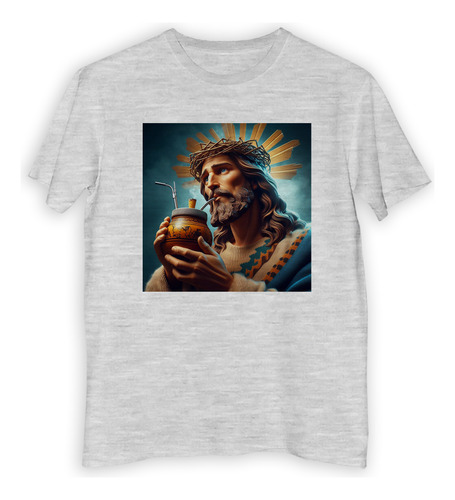 Remera Hombre Jesus Tomando Mate Venecitas Arte Yerba