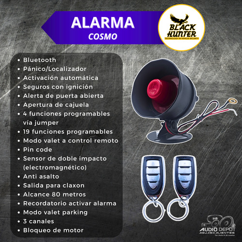 Kit Alarma Automóvil Black Hunter + 3 Actuador + 2 Relevador