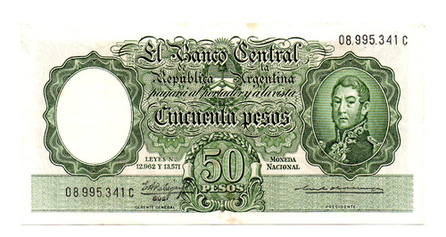 Billete 50 Pesos Moneda Nacional, Bottero 2011, Año 1963 Mb 