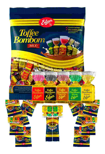 Bombom Toffe Mix Erlan, 10 Pacotes Com 500g (800 Balas)