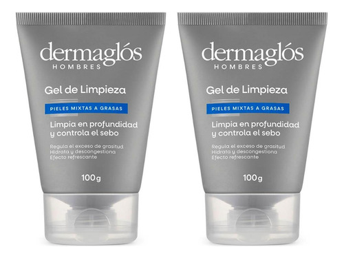 Pack X2 Gel De Limpieza Dermaglós Hombres Refrescante 100g