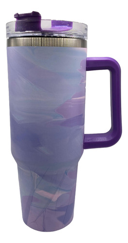 Vaso Térmico Quencher Acero Inox Veteado 1,2ml Efecto Marmol Violeta Oscuro Mármol