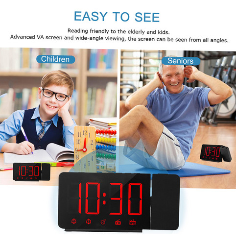 Reloj Despertador Proyector 180° Fm Radio Usb Carga