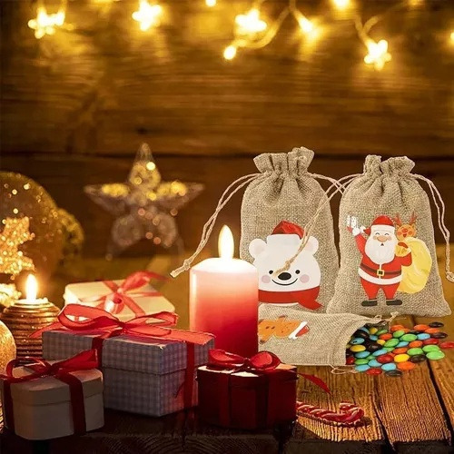 - 48 Bolsas De Cordón De Yute Para Decoración De Navidad Y