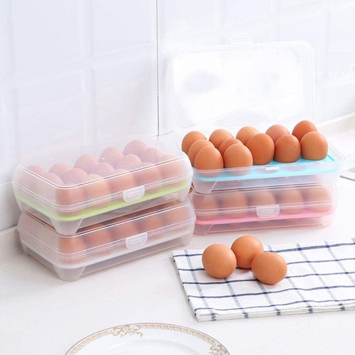 Imagen 7 de 9 de Set X 4 Huevera Contenedora Plástica Apilable Tapa 15 Huevos