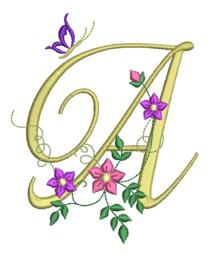 Matriz De Bordado - Alfabeto Com Ramo De Flor Maiúscula