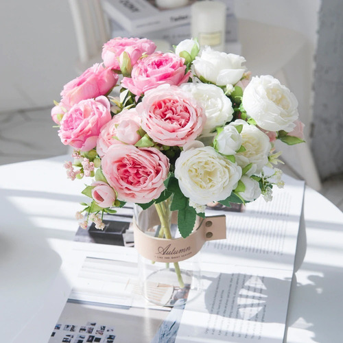 10 Ramo Flores Artificial Peonias Artificiales Flor Ramo Rosa