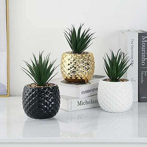 Maceta De Cerámica Con Planta Artificial De Piña Para Decora