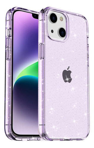 Protector Rígido iPhone 15 Transparente Violeta Con Brillos