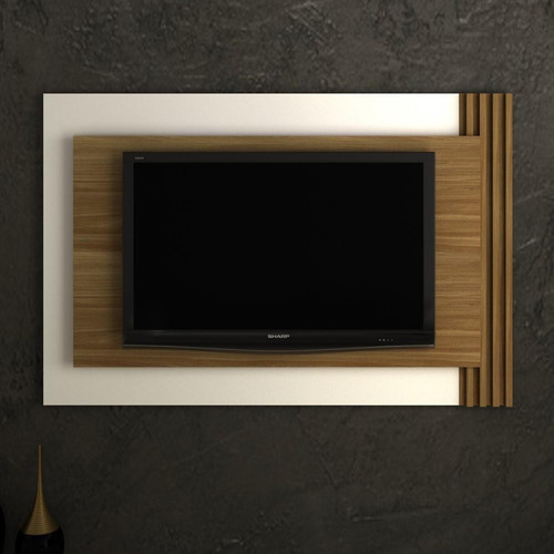 Tecno Mobili Painel Para Tv Até 65 Polegadas Natural/off White Pl3001 Cor Marrom e Off White