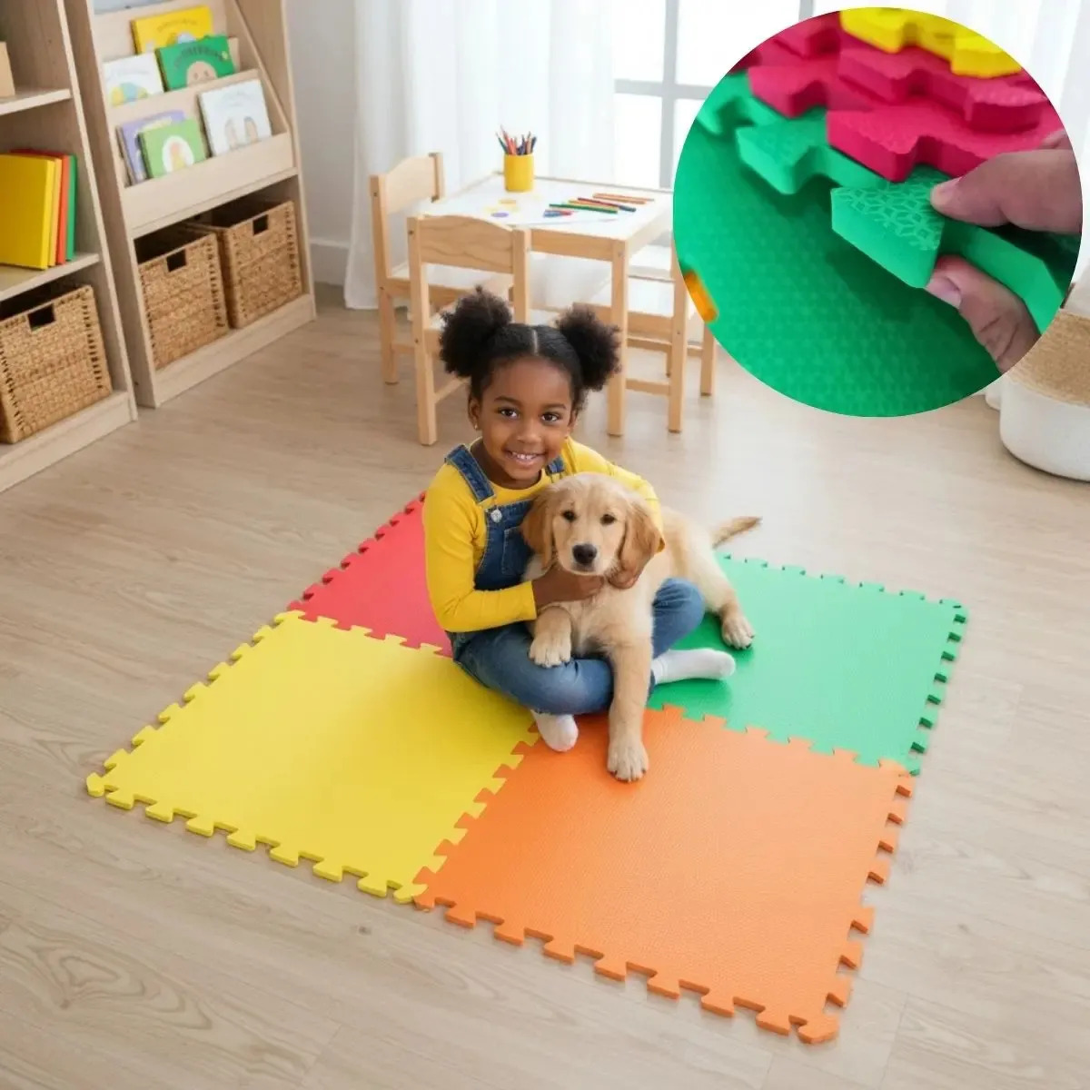 Kit 4 Tatame Tapete EVA Infantil 50x50cm 10mm Espessura | Colorido | Com Bordas Piso Emborrachado Tatame Encaixe Puzzle Antiderrapante Lavável Área Fitness Infantil Academia Proteção Impacto