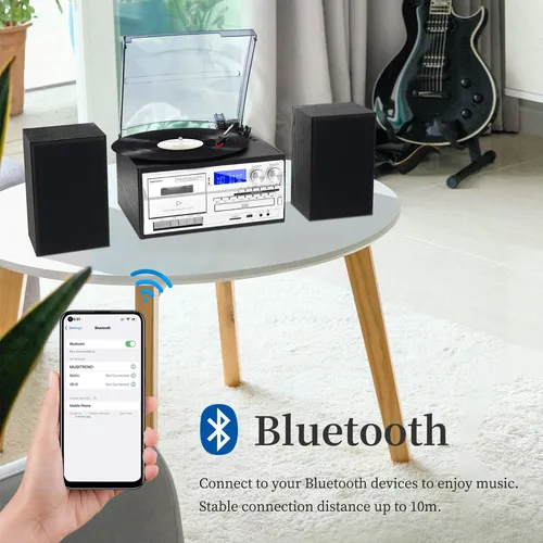 Tocadiscos 10 En 1 Con Altavoces Y Bluetooth Negro