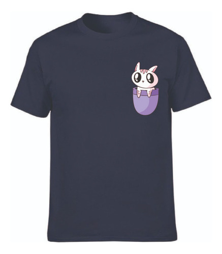 Polera Gato Kawaii, Gato Cute, Cat Lover, Diseño Bolsillo