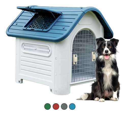 Casa Para Perro Grande Térmica De Plástico Con Puerta - 1 Mt Color Azul