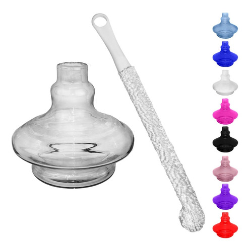 Kit Vaso + Escova Limpeza Narguile Hookah Base Jarro Vidro